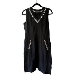 Lands End Black Midi Dress 10 Preppy Slim Tennis Minimalist Feminine Formal Soft